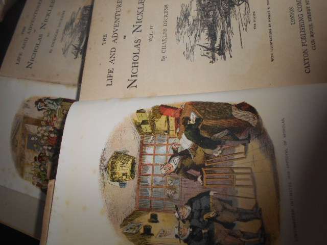 2 Charles Dickens  books  - NICHOLAS NICKLEBY  volume 1 & d 2 -  Caxton Pub books with plates