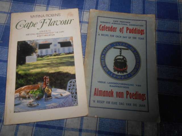 2 old cookbook softbacks - Cape Flavour Myrna Robins  & Calendar of Puddings