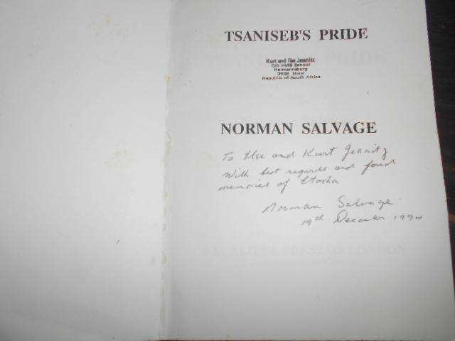 TSANISEB'S PRIDE wildlife story - NORMAN SALVAGE   autogr  message 1994