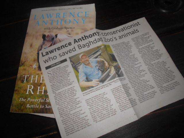 Last Rhinos,  One Man`s Battle to Save a Species - L Anthony  &  newspaper clippings - elephant man