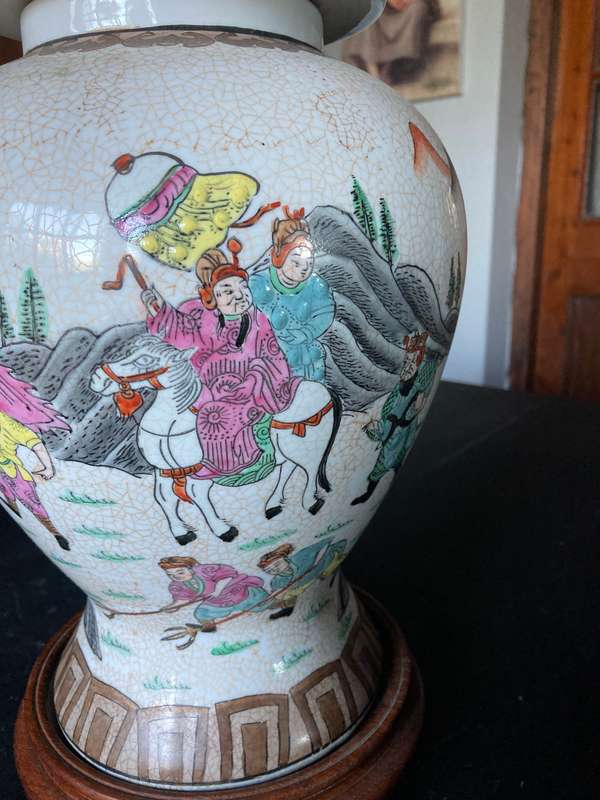 VERY LARGE ORIENTAL  CRACKLE GLAZE GINGER JAR WITH STAND