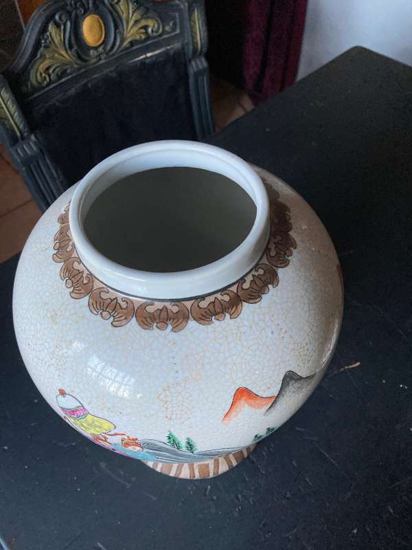 VERY LARGE ORIENTAL  CRACKLE GLAZE GINGER JAR WITH STAND