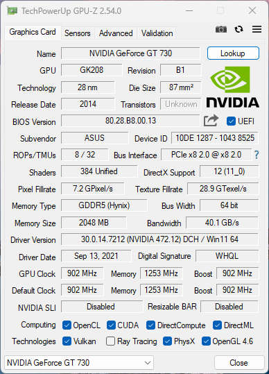 ASUS GeForce GT 730 2GB GDDR5 Graphics Card for silent builds