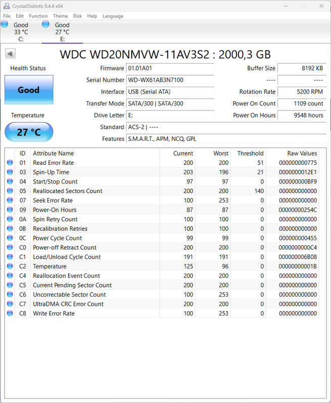 2TB - 2000 GB USB 3.0 Portable HDD Hard Drive - WDC WD20NMVW-11AV3S2