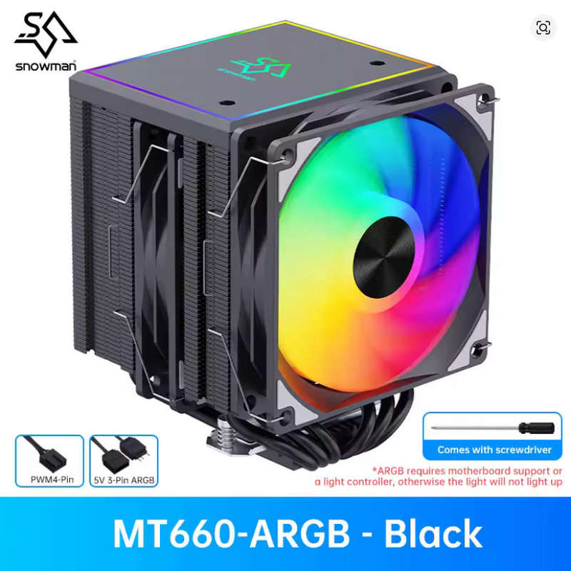 SNOWMAN MT660 - 260W, 6 Heat pipes, ARGB+PMW, CPU Cooler, Fan, Intel AMD compatibility[BLACK COLOUR]