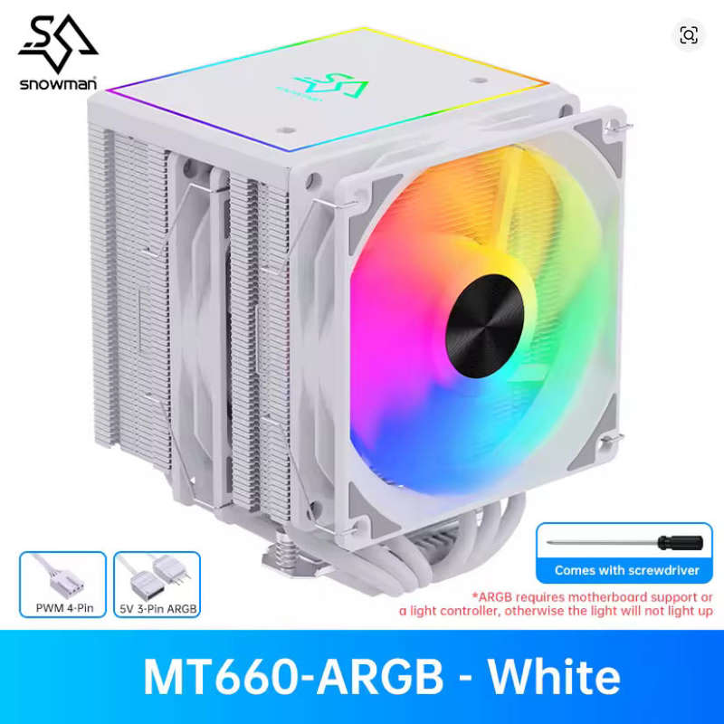 SNOWMAN MT660 - 260W, 6 Heat pipes, ARGB+PMW, CPU Cooler, Fan, Intel AMD compatibility[BLACK COLOUR]