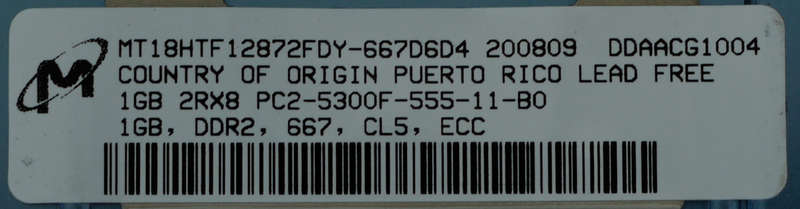 1GB 2Rx8 PC2-5300F-555-11-B0 DDR2 ECC Server Memory