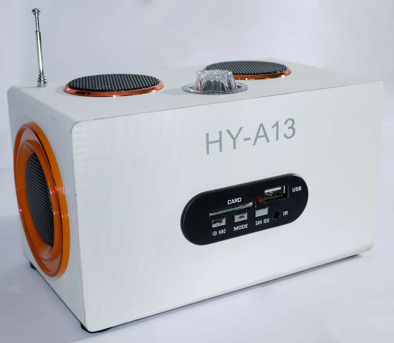 HY-A13 Radio, external speaker, Card reader, USB Reader, 5V usb power, Internal battery