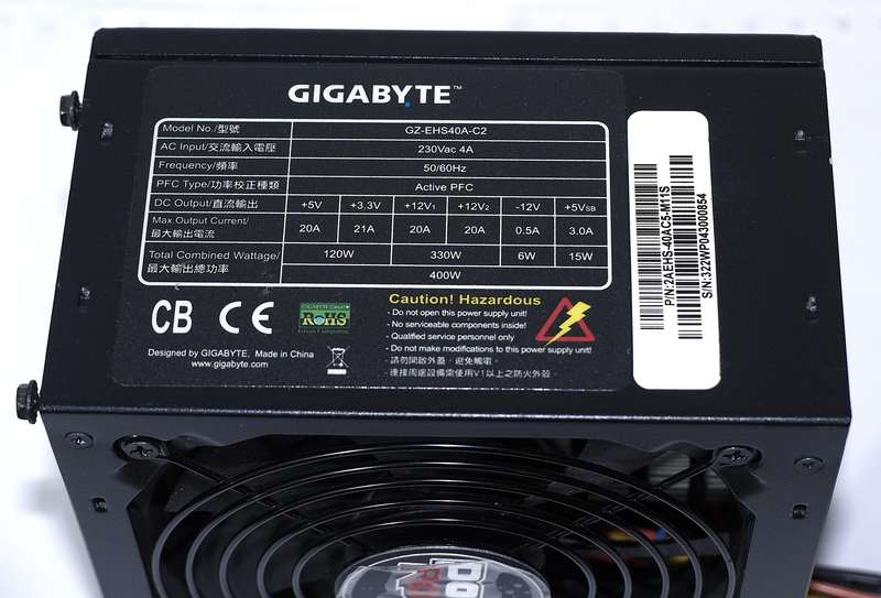 GIGABYTE 400 Watt Power Supply (24 Pin, 2 x Molex, 4 x SATA, 4+4 Pin CPU, 1 x 6+2 Pin GPU)