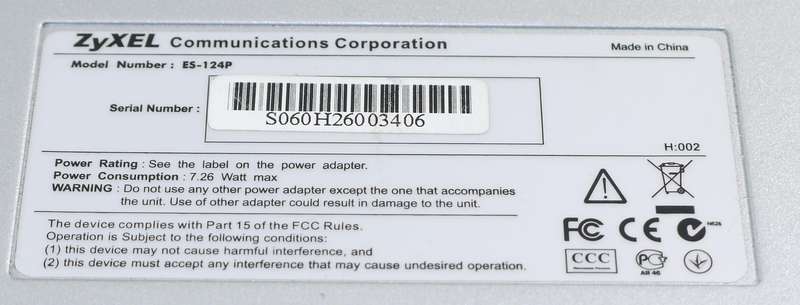 ZyXEL ES-124P 24-Port Desktop Ethernet Switch Specifications