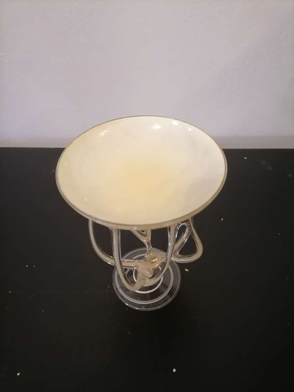 Krosno Jozefina Poland Candle Holder hand blown Cream, white & brown art glass "Octopus" - Beautiful