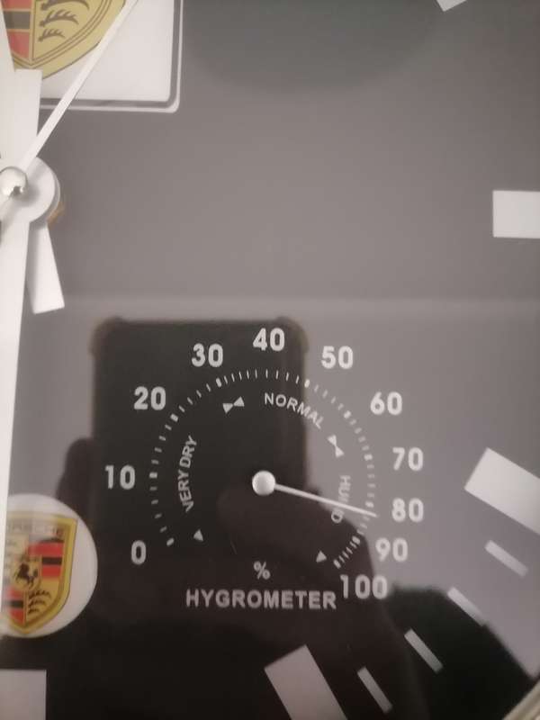 PORCHE Wall Clock 30 CM - STANLESS STEEL HOUSING - THERMOMETER & HYDROMETER - 100% WORKING