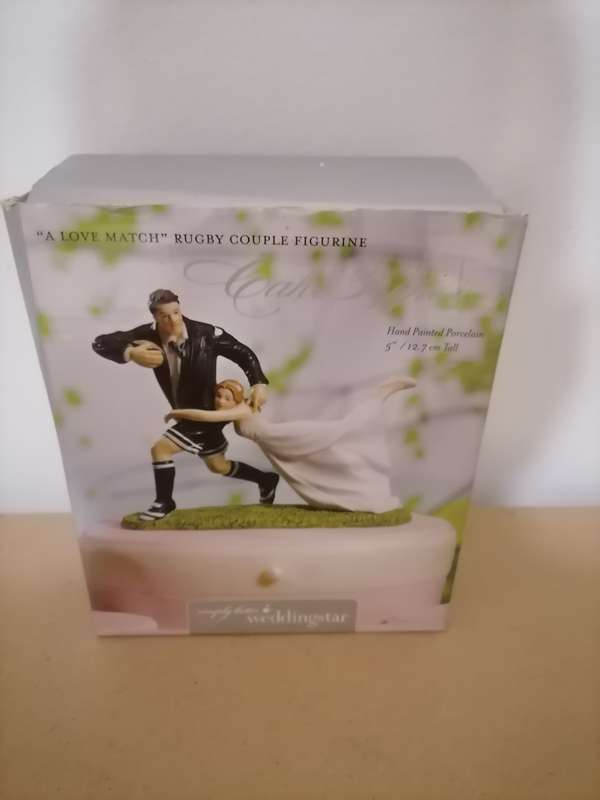 Weddingstar A Love Match Rugby Sport Bride and Groom Couple Figurine Cake Topper - Porcelain