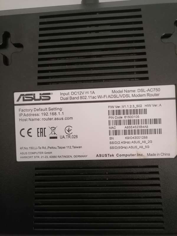 Asus Model DSL-AC750 DUAL BAND 802.11ac Wi-Fi, ADSL/VDSL Modem Router - 100% WORKING