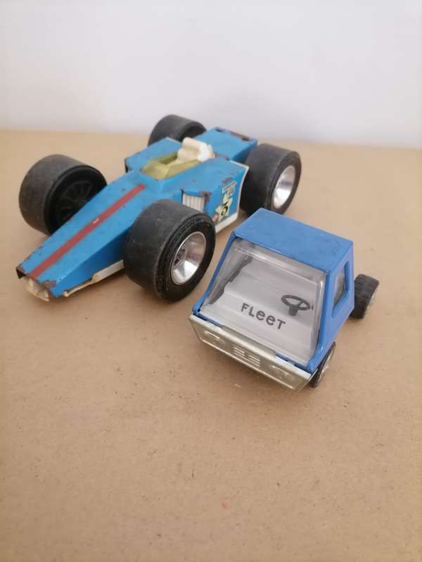 1970's VINTAGE BUDDY L TIN TOYS - Truck - BLUE DRAGSTER CAR - AMAZING CONDITION - MADE IN JAPAN