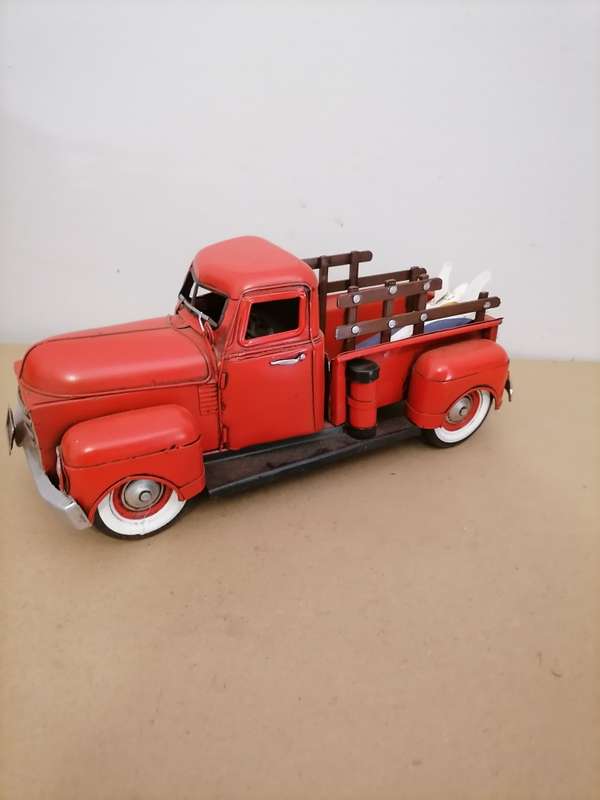 Rustic Looking Red Metal GMC Pickup Truck Decor - 35 CM LENGTH