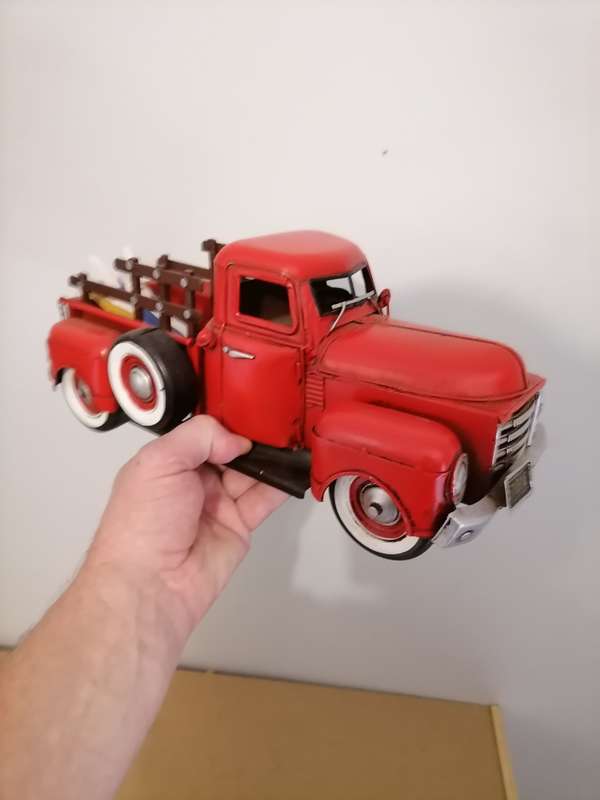 Rustic Looking Red Metal GMC Pickup Truck Decor - 35 CM LENGTH
