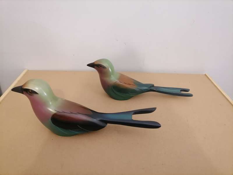 Pair of Feathers Gallery Knysna Birds of Africa Lilac Breasted Roller Hand Carved Limited Edition
