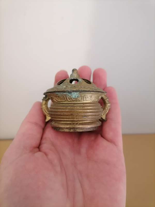 5 X Vintage mid century pewter CHINESE incense burners