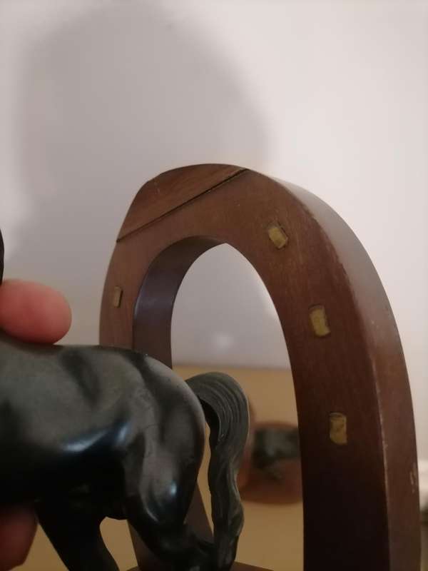 Metal Horse Spelter and imbuia Wood Bookends - AMAZING CONDITION