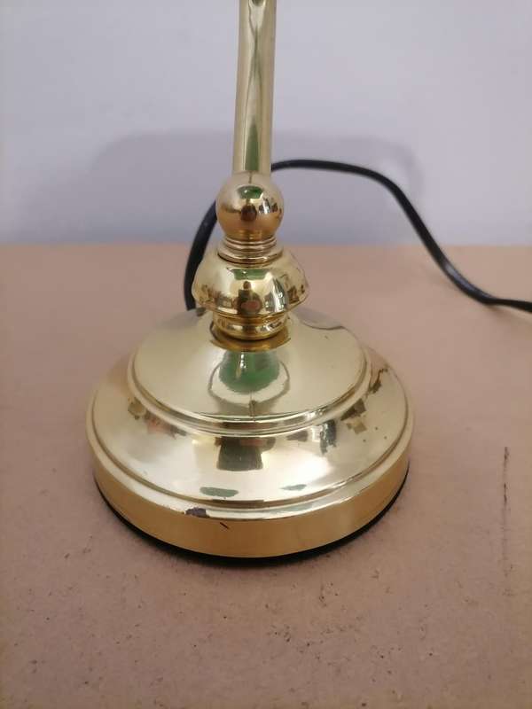Vintage Brass Banker's Desk Lamp with Green Glass Shade - 100% WORKING