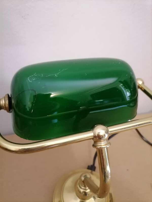 Vintage Brass Banker's Desk Lamp with Green Glass Shade - 100% WORKING