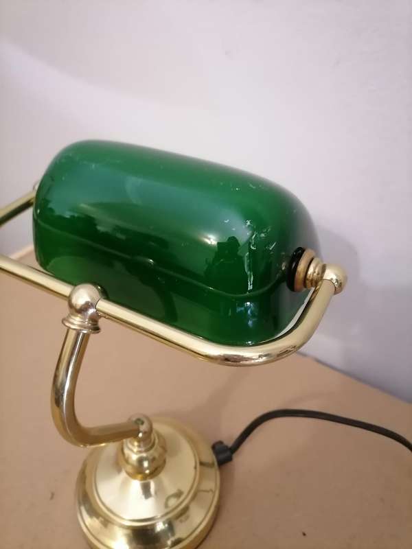 Vintage Brass Banker's Desk Lamp with Green Glass Shade - 100% WORKING