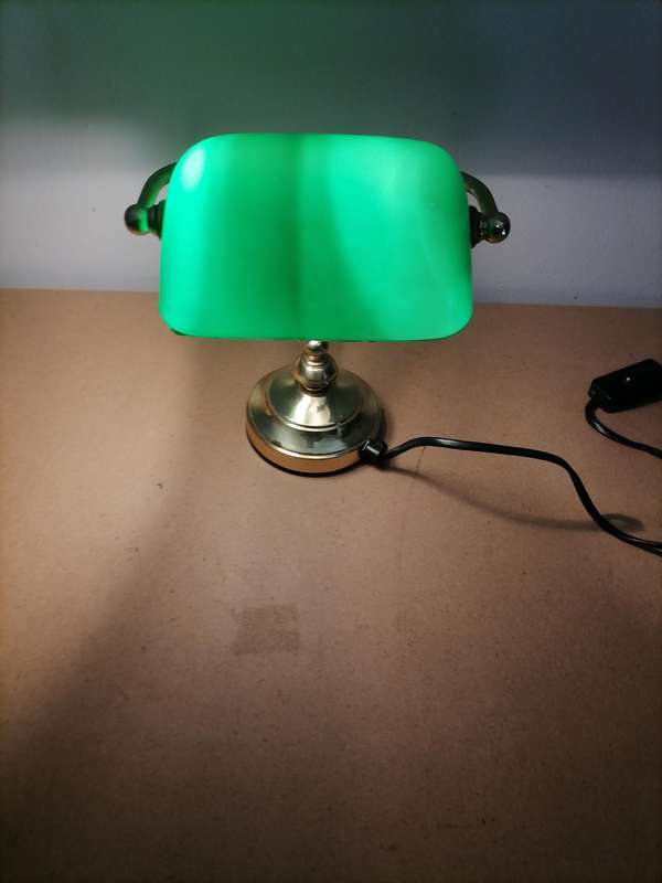 Vintage Brass Banker's Desk Lamp with Green Glass Shade - 100% WORKING