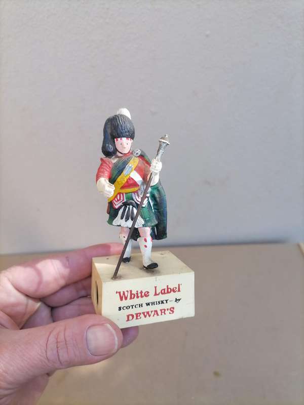 "White Label" Scoth Whisky - DEWAR'S Rubberoid Advertising Figure & Match Dispenser 1940s