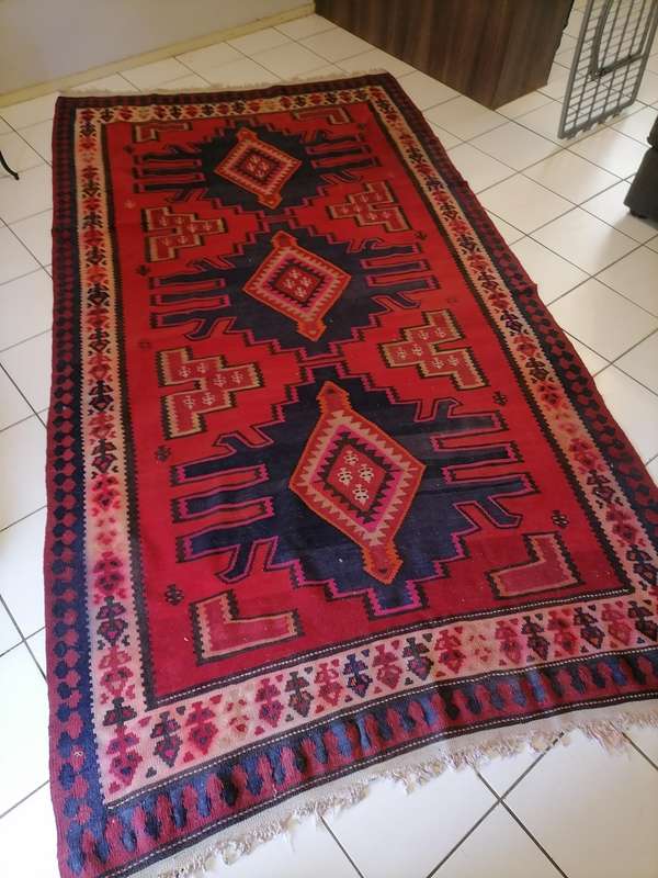 Vintage Kilim Area Rug - Red Afghan Hand knotted Natural Wool & Cotton Dyes Rug - 3,2 M X 1,7 M