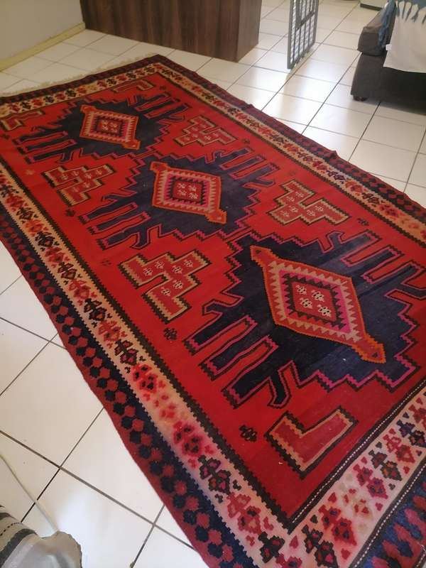 Vintage Kilim Area Rug - Red Afghan Hand knotted Natural Wool & Cotton Dyes Rug - 3,2 M X 1,7 M