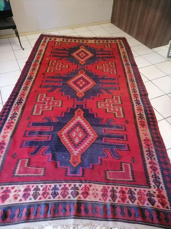 Vintage Kilim Area Rug - Red Afghan Hand knotted Natural Wool & Cotton Dyes Rug - 3,2 M X 1,7 M