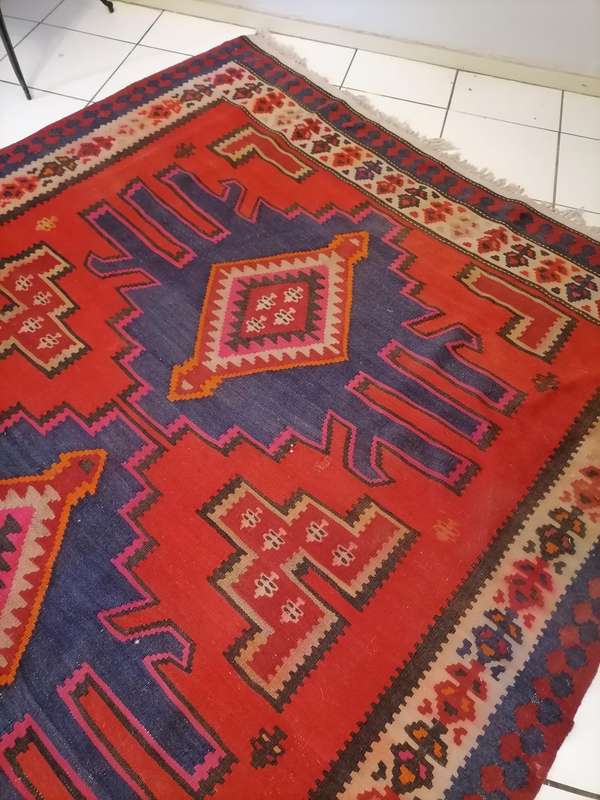 Vintage Kilim Area Rug - Red Afghan Hand knotted Natural Wool & Cotton Dyes Rug - 3,2 M X 1,7 M
