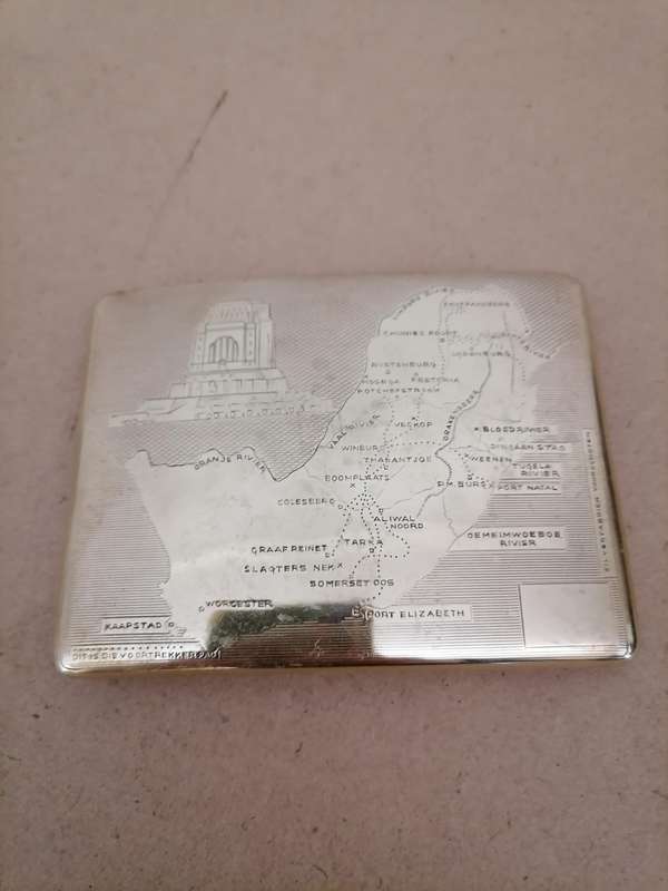VOORTREKKER MONUMENT~ CIGARETTE CASE~MAP OF SA~BY ZILVERFABRIEK VOORSCHOTEN~HOLLAND