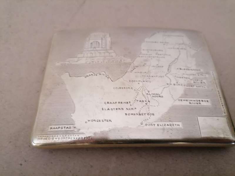 VOORTREKKER MONUMENT~ CIGARETTE CASE~MAP OF SA~BY ZILVERFABRIEK VOORSCHOTEN~HOLLAND
