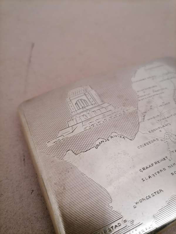 VOORTREKKER MONUMENT~ CIGARETTE CASE~MAP OF SA~BY ZILVERFABRIEK VOORSCHOTEN~HOLLAND