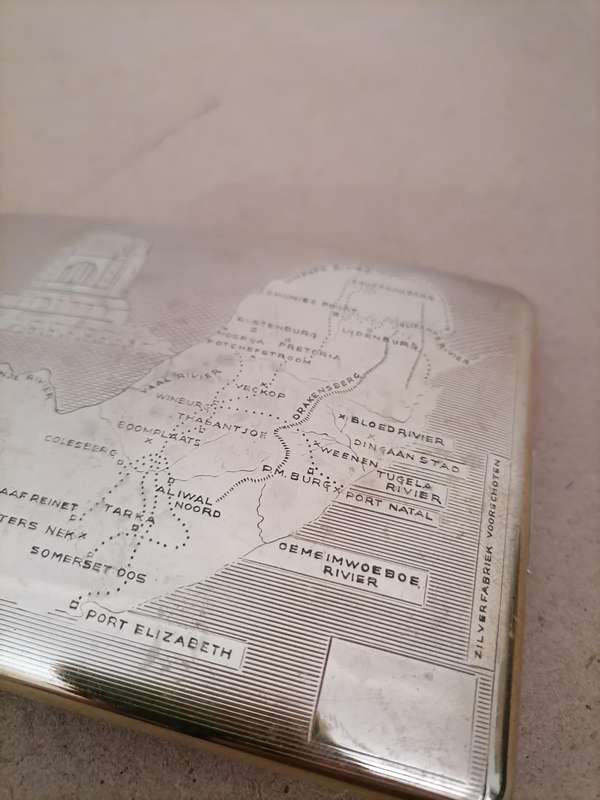 VOORTREKKER MONUMENT~ CIGARETTE CASE~MAP OF SA~BY ZILVERFABRIEK VOORSCHOTEN~HOLLAND