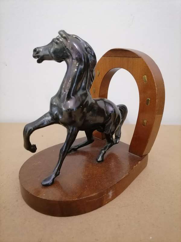 PEWTER HORSE VERY HEAVY WITH HORSE SHOE