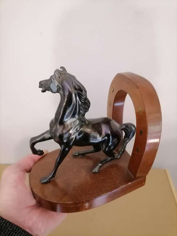 PEWTER HORSE VERY HEAVY WITH HORSE SHOE