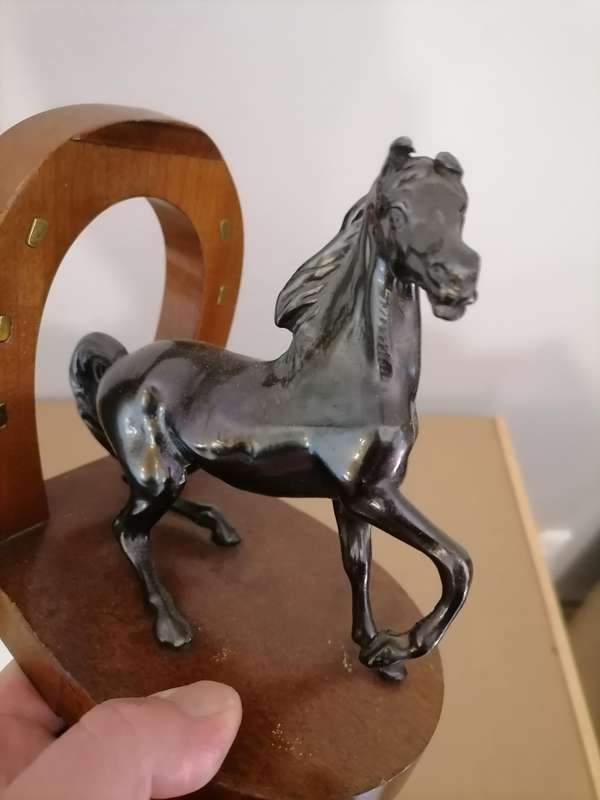 PEWTER HORSE VERY HEAVY WITH HORSE SHOE
