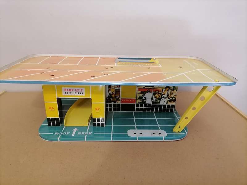 1960's VINTAGE TIN TOY METTOY SHELL FILLING STATION GARAGE RARE