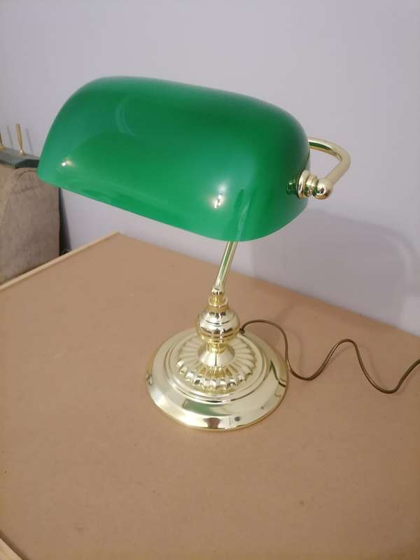 Vintage Gold Tone With Green Shade Desk/ Bankers Lamp - 100% WORKING - Spotless looks Brand New