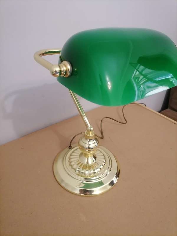 Vintage Gold Tone With Green Shade Desk/ Bankers Lamp - 100% WORKING - Spotless looks Brand New