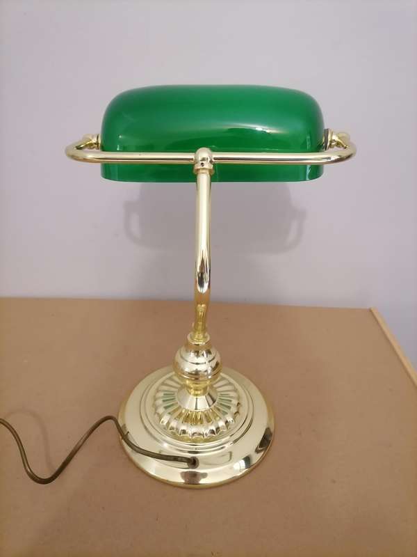 Vintage Gold Tone With Green Shade Desk/ Bankers Lamp - 100% WORKING - Spotless looks Brand New