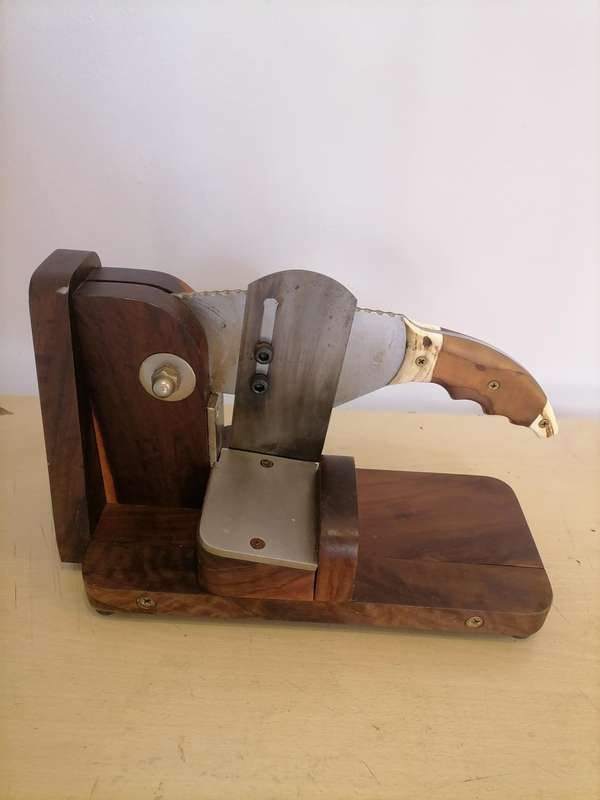 Solid OAK Biltong Slicer with Warthog tusk - AMAZING CONDITION VERY Heavy