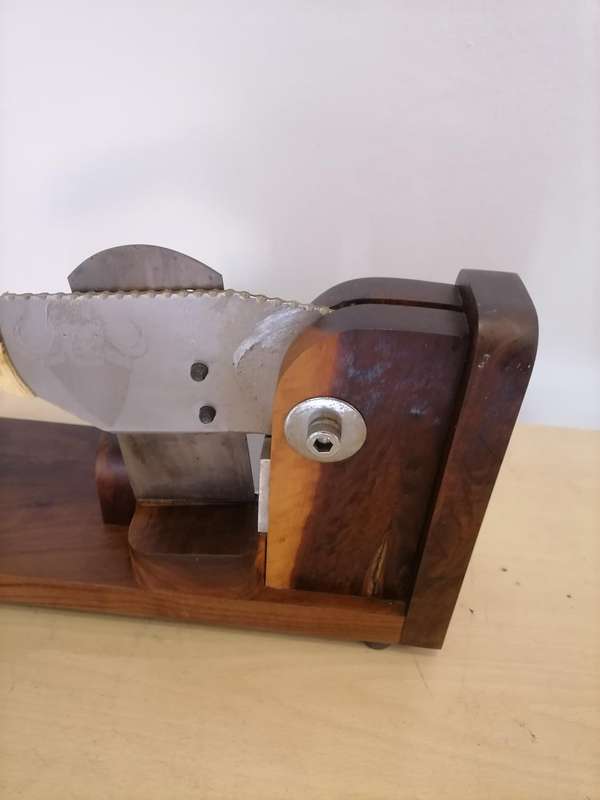 Solid OAK Biltong Slicer with Warthog tusk - AMAZING CONDITION VERY Heavy