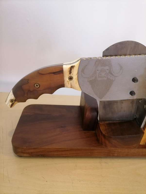 Solid OAK Biltong Slicer with Warthog tusk - AMAZING CONDITION VERY Heavy