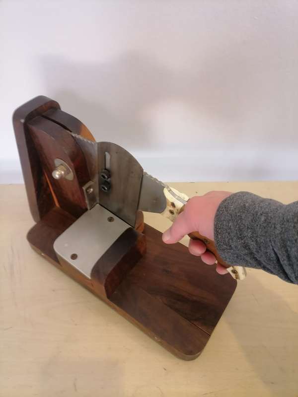 Solid OAK Biltong Slicer with Warthog tusk - AMAZING CONDITION VERY Heavy