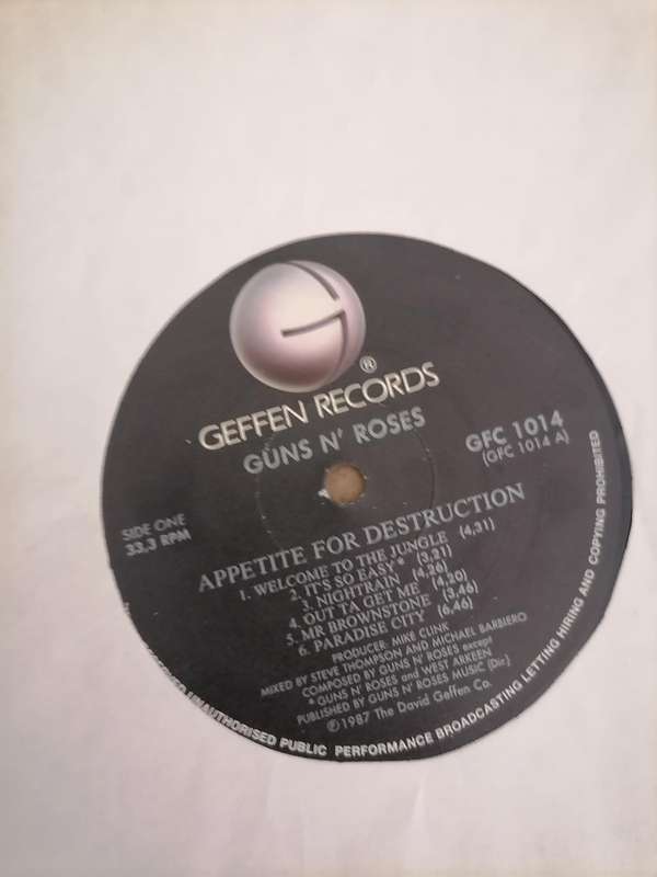 Vtg 1988 GUNS N ROSES Album APPETITE FOR DESTRUCTION Vinyl w Inner OG NEAR MINT!