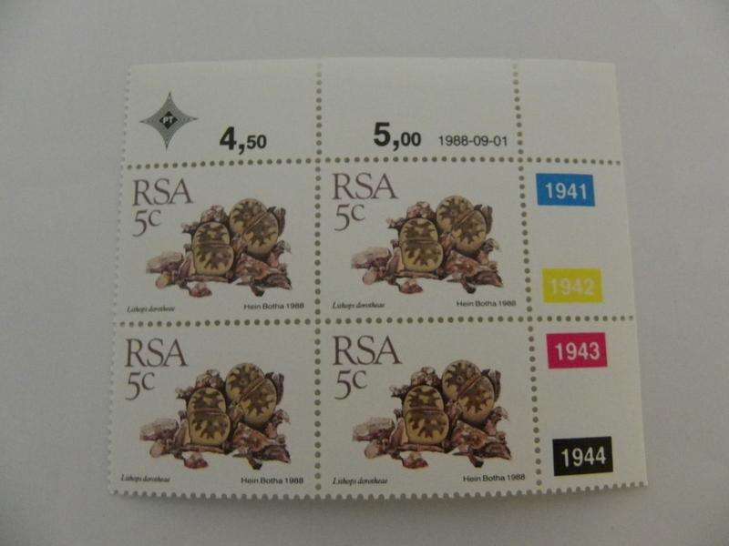 RSA 5th Definitive Series (1988) - Succulents 5c Mint Control Block #1941 Dated 1988-09-01